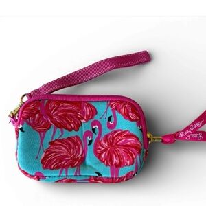 Lilly Pulitzer Flamingo Print neoprene Wristlet Pouch for tech gear money cards